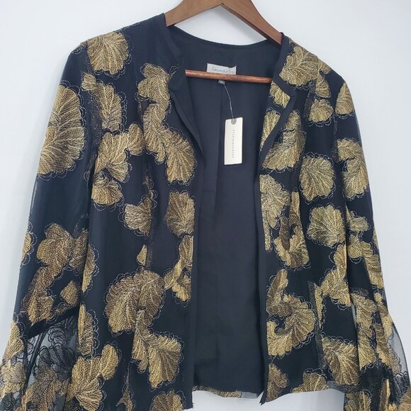 Samantha Dru Anthropologie Auria Black Gold Floral Bell Sleeve Jacket Size S NWT - Picture 2 of 9